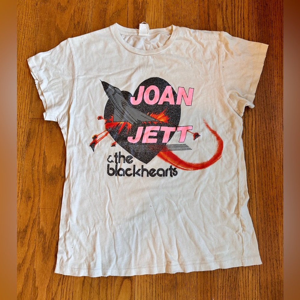 Madeworn Joan Jett Vintage T shirt Band Tour 1982 White Glitter S Small